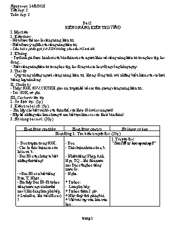 Giáo án Giáo dục công dân Lớp 6 - Bài 2: Siêng năng, kiên trì (Tiết 1) - Năm học 2018-2019 - Trường THCS Ngô Quang Nhã