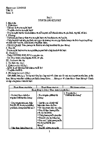 Giáo án Giáo dục công dân Lớp 6 - Bài 5: Tôn trọng kỉ luật - Năm học 2018-2019 - Trường THCS Ngô Quang Nhã