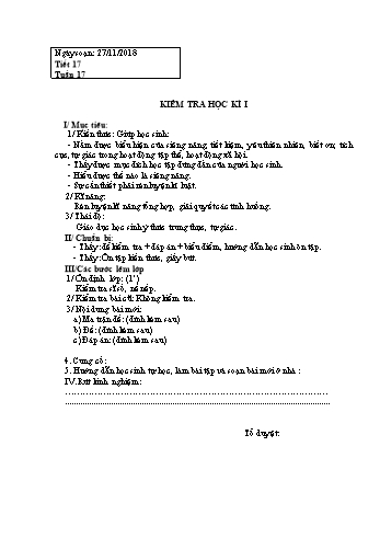 Giáo án Giáo dục công dân Lớp 6 - Tiết 17: Kiểm tra học kì I - Năm học 2018-2019 - Trường THCS Ngô Quang Nhã