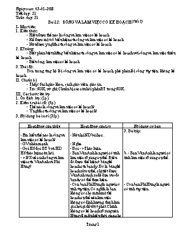 Giáo án Giáo dục công dân Lớp 7 - Bài 12: Sống và làm việc có kế hoạch (Tiết 2) - Năm học 2017-2018 - Trường THCS Ngô Quang Nhã