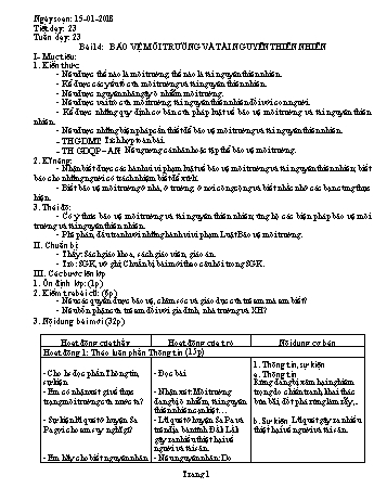 Giáo án Giáo dục công dân Lớp 7 - Bài 14: Bảo vệ môi trường và tài nguyên thiên nhiên - Năm học 2017-2018 - Trường THCS Ngô Quang Nhã