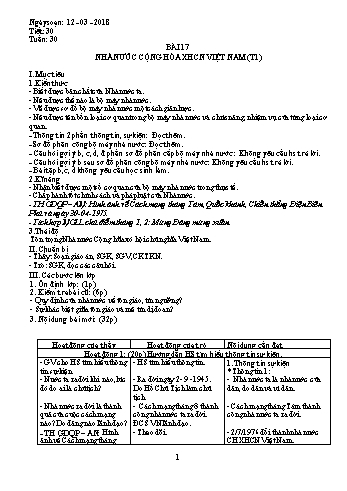 Giáo án Giáo dục công dân Lớp 7 - Bài 17: Nhà nước Cộng hòa Xã hội Chủ nghĩa Việt Nam (Tiết 1) - Năm học 2017-2018 - Trường THCS Ngô Quang Nhã