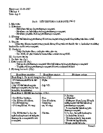 Giáo án Giáo dục công dân Lớp 7 - Bài 5: Yêu thương con người (Tiết 2) - Năm học 2017-2018 - Trường THCS Ngô Quang Nhã