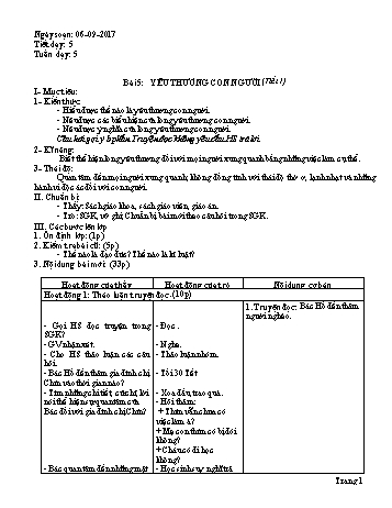 Giáo án Giáo dục công dân Lớp 7 - Bài 5: Yêu thương con người (Tiết 1) - Năm học 2017-2018 - Trường THCS Ngô Quang Nhã