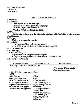 Giáo án Giáo dục công dân Lớp 7 - Bài 6: Tôn sư trọng đạo - Năm học 2017-2018 - Trường THCS Ngô Quang Nhã