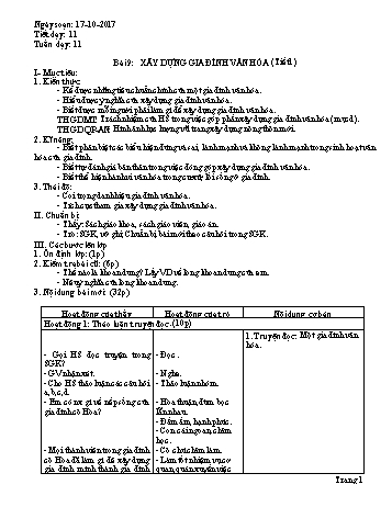 Giáo án Giáo dục công dân Lớp 7 - Bài 9: Xây dựng gia đình văn hóa (Tiết 1) - Năm học 2017-2018 - Trường THCS Ngô Quang Nhã