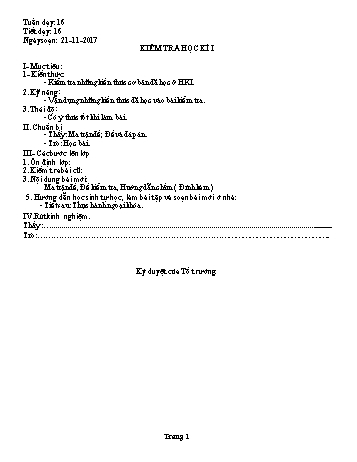 Giáo án Giáo dục công dân Lớp 7 - Tiết 16: Kiểm tra học kì I - Năm học 2017-2018 - Trường THCS Ngô Quang Nhã