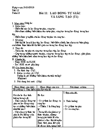 Giáo án Giáo dục công dân Lớp 8 - Bài 11: Lao động tự giác và sáng tạo (Tiết 1) - Năm học 2018-2019 - Trường THCS Ngô Quang Nhã