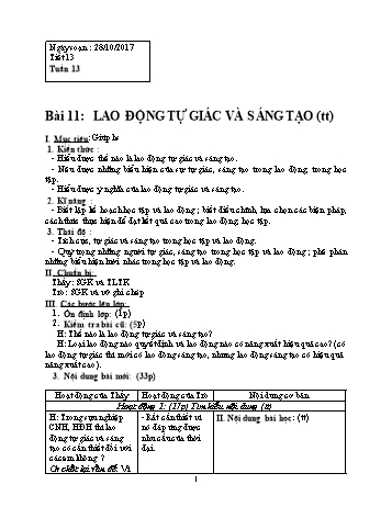 Giáo án Giáo dục công dân Lớp 8 - Bài 11: Lao động tự giác và sáng tạo (Tiết 2) - Năm học 2017-2018 - Trường THCS Ngô Quang Nhã