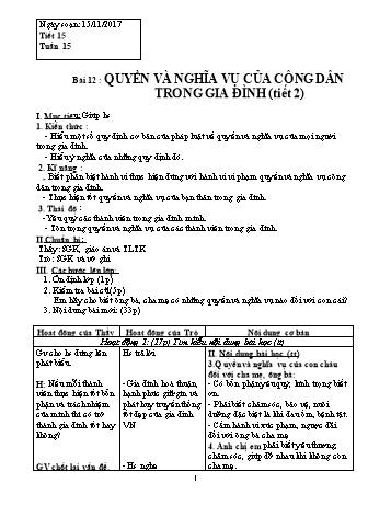 Giáo án Giáo dục công dân Lớp 8 - Bài 12: Quyền và nghĩa vụ của công dân trong gia đình (Tiết 2) - Năm học 2017-2018 - Trường THCS Ngô Quang Nhã