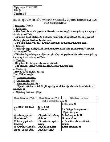 Giáo án Giáo dục công dân Lớp 8 - Bài 16: Quyền sở hữu tài sản và nghĩa vụ tôn trọng tài sản của người khác - Năm học 2017-2018 - Trường THCS Ngô Quang Nhã