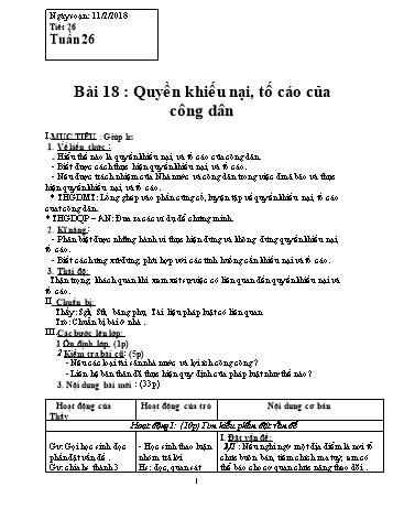 Giáo án Giáo dục công dân Lớp 8 - Bài 18: Quyền khiếu nại, tố cáo của công dân - Năm học 2017-2018 - Trường THCS Ngô Quang Nhã