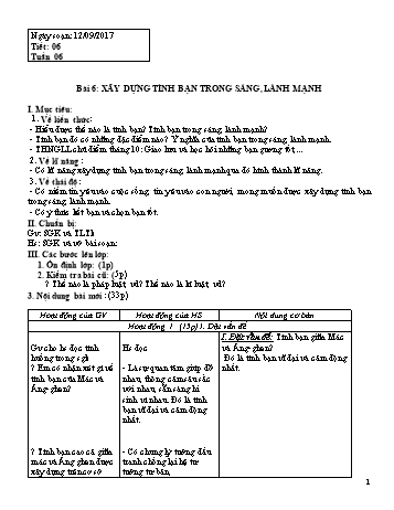 Giáo án Giáo dục công dân Lớp 8 - Bài 6: Xây dựng tình bạn trong sáng, lành mạnh (Tiết 2) - Năm học 2017-2018 - Trường THCS Ngô Quang Nhã