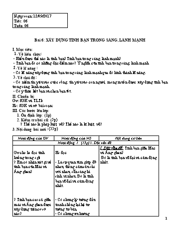 Giáo án Giáo dục công dân Lớp 8 - Bài 6: Xây dựng tình bạn trong sáng, lành mạnh - Năm học 2017-2018 - Trường THCS Ngô Quang Nhã