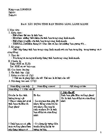 Giáo án Giáo dục công dân Lớp 8 - Bài 6: Xây dựng tình bạn trong sáng, lành mạnh - Năm học 2018-2019 - Trường THCS Ngô Quang Nhã