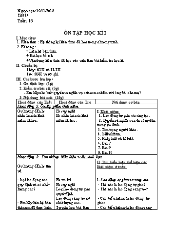 Giáo án Giáo dục công dân Lớp 8 - Tiết 16: Ôn tập học kì I - Năm học 2018-2019 - Trường THCS Ngô Quang Nhã