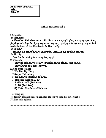 Giáo án Giáo dục công dân Lớp 8 - Tiết 17: Kiểm tra học kì I - Năm học 2017-2018 - Trường THCS Ngô Quang Nhã
