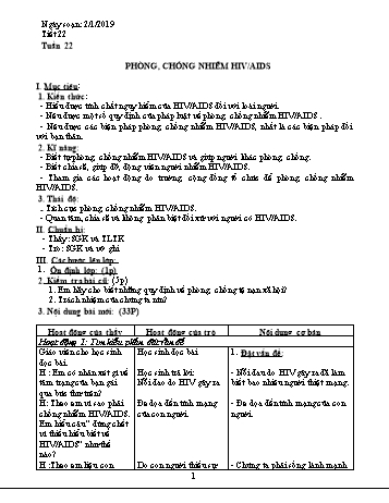 Giáo án Giáo dục công dân Lớp 8 - Tiết 22: Phòng, chống nhiễm HIV/AIDS - Năm học 2018-2019 - Trường THCS Ngô Quang Nhã