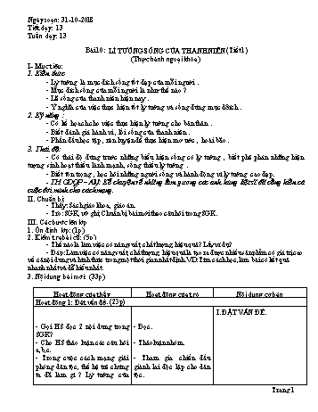 Giáo án Giáo dục công dân Lớp 9 - Bài 10: Lí tưởng sống của thanh niên (Tiết 1) - Năm học 2018-2019 - Trường THCS Ngô Quang Nhã