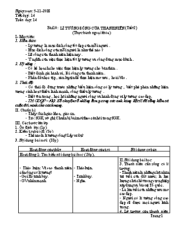 Giáo án Giáo dục công dân Lớp 9 - Bài 10: Lí tưởng sống của thanh niên (Tiết 2) - Năm học 2018-2019 - Trường THCS Ngô Quang Nhã