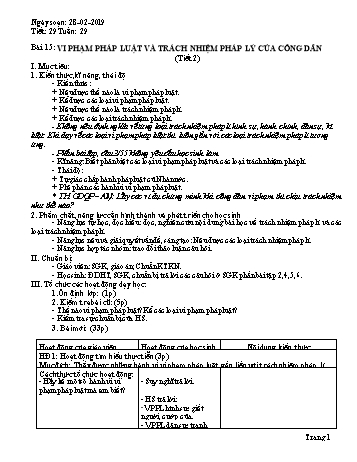 Giáo án Giáo dục công dân Lớp 9 - Bài 15: Vi phạm pháp luật và trách nhiệm pháp lý của công dân (Tiết 2) - Năm học 2018-2019 - Trường THCS Ngô Quang Nhã