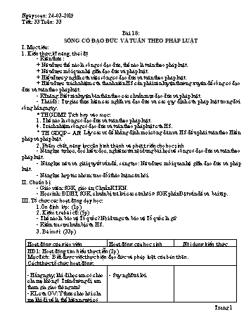 Giáo án Giáo dục công dân Lớp 9 - Bài 18: Sống có đạo đức và tuân theo pháp luật - Năm học 2018-2019 - Trường THCS Ngô Quang Nhã