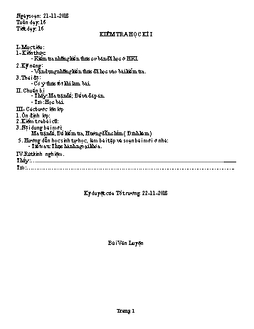 Giáo án Giáo dục công dân Lớp 9 - Tiết 16: Kiểm tra học kì I - Năm học 2018-2019 - Trường THCS Ngô Quang Nhã