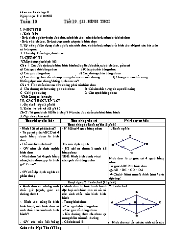 Giáo án Hình học Lớp 8 - Tuần 10 - Năm học 2018-2019 - Ngô Thanh Tùng