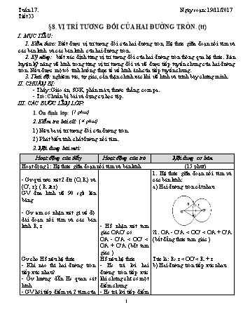 Giáo án Hình học Lớp 9 - Tuần 17 - Năm học 2017-2018 - Trường THCS Ngô Quang Nhã
