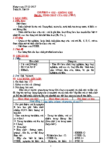 Giáo án Hóa học Lớp 8 - Tuần 20 - Năm học 2017-2018 - Trường THCS Ngô Quang Nhã