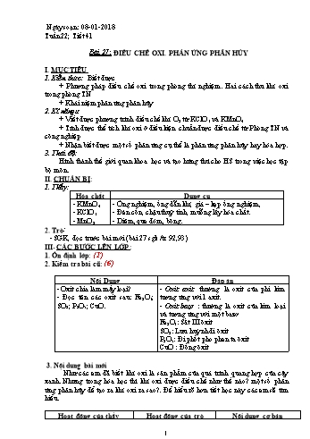 Giáo án Hóa học Lớp 8 - Tuần 22 - Năm học 2017-2018 - Trường THCS Ngô Quang Nhã