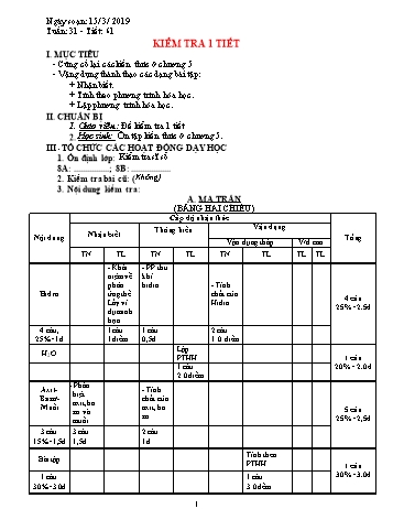 Giáo án Hóa học Lớp 8 - Tuần 31 - Năm học 2018-2019 - Trường THCS Ngô Quang Nhã