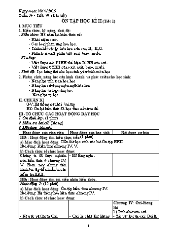 Giáo án Hóa học Lớp 8 - Tuần 34 - Năm học 2018-2019 - Trường THCS Ngô Quang Nhã
