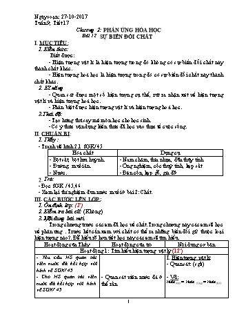Giáo án Hóa học Lớp 8 - Tuần 9 - Năm học 2017-2018 - Trường THCS Ngô Quang Nhã
