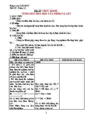 Giáo án Hóa học Lớp 9 - Tuần 15 - Năm học 2017-2018 - Trường THCS Ngô Quang Nhã