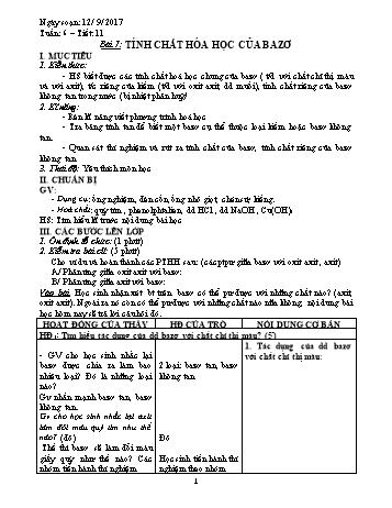 Giáo án Hóa học Lớp 9 - Tuần 6 - Năm học 2017-2018 - Trường THCS Ngô Quang Nhã