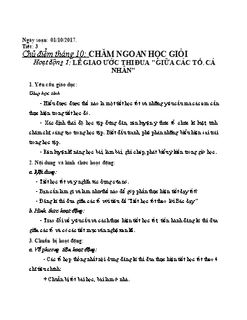 Giáo án Hoạt động ngoài giờ lên lớp 7 - Chủ điểm Tháng 10: Chăm ngoan học giỏi - Năm học 2017-2018 - Trường THCS Ngô Quang Nhã