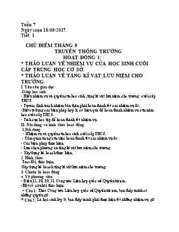 Giáo án Hoạt động ngoài giờ lên lớp 9 - Chủ điểm Tháng 9: Truyền thống trường - Năm học 2017-2018 - Trường THCS Ngô Quang Nhã