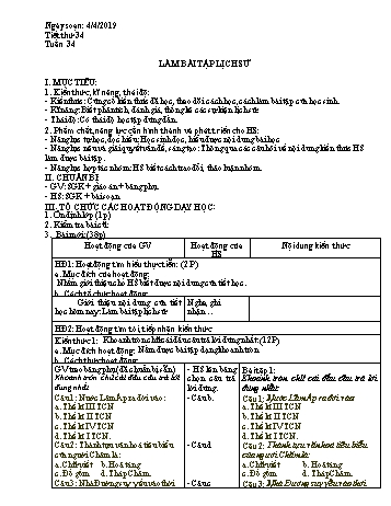 Giáo án Lịch sử Lớp 6 - Tiết 34: Làm bài tập lịch sử - Năm học 2018-2019 - Trường THCS Ngô Quang Nhã Giáo án Lịch sử Lớp 6 - Tiết 34: Làm bài tập lịch sử - Năm học 2018-2019 - Trường THCS Ngô Quang Nhã