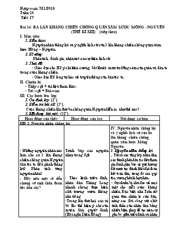 Giáo án Lịch sử Lớp 7 - Tuần 14 - Năm học 2018-2019 - Trường THCS Ngô Quang Nhã