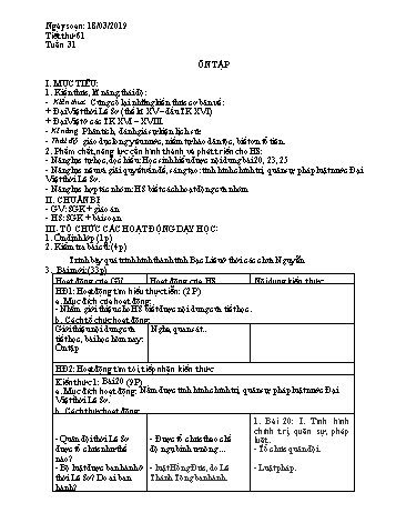 Giáo án Lịch sử Lớp 7 - Tuần 31 - Năm học 2018-2019 - Trường THCS Ngô Quang Nhã