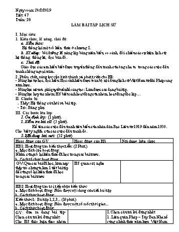 Giáo án Lịch sử Lớp 8 - Tiết 47: Làm bài tập lịch sử - Năm học 2018-2019 - Trường THCS Ngô Quang Nhã