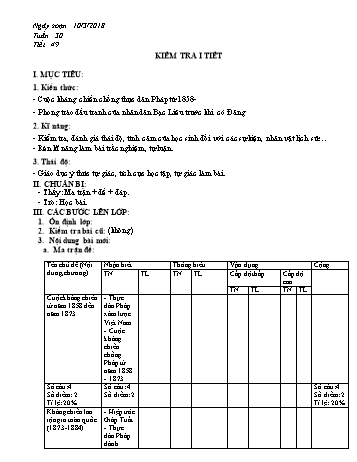 Giáo án Lịch sử Lớp 8 - Tiết 49: Kiểm tra 1 tiết - Năm học 2017-2018 - Trường THCS Ngô Quang Nhã