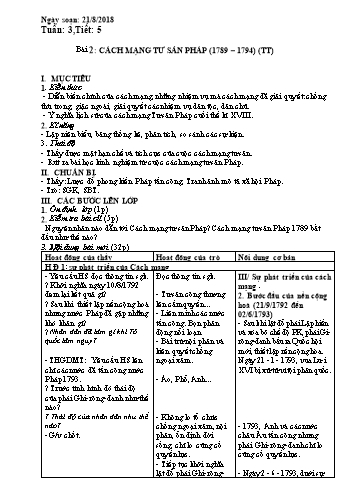 Giáo án Lịch sử Lớp 8 - Tuần 3 - Năm học 2018-2019 - Trường THCS Ngô Quang Nhã