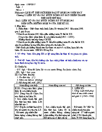 Giáo án Lịch sử Lớp 9 - Bài 1: Liên Xô và các nước Đông Âu từ năm 1945 đến giữa những năm 70 của thế kỉ XX - Năm học 2017-2018 - Trường THCS Ngô Quang Nhã