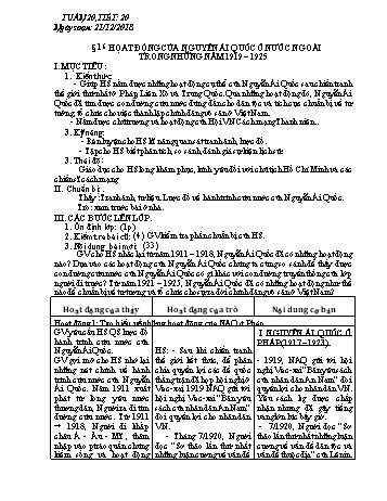 Giáo án Lịch sử Lớp 9 - Bài 16: Hoạt động của Nguyễn Ái Quốc ở nước ngoài trong những năm 1919-1925 - Năm học 2018-2019 - Trường THCS Ngô Quang Nhã