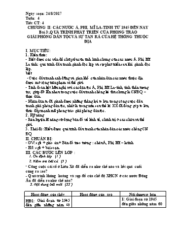 Giáo án Lịch sử Lớp 9 - Bài 3: Quá trình phát triển của phong trào giải phóng dân tộc và sự tan rã của hệ thống thuộc địa - Năm học 2017-2018 - Trường THCS Ngô Quang Nhã