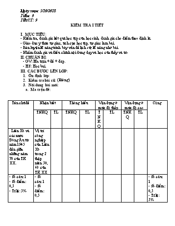 Giáo án Lịch sử Lớp 9 - Tiết 9: Kiểm tra 1 tiết - Năm học 2018-2019 - Trường THCS Ngô Quang Nhã
