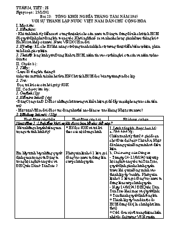 Giáo án Lịch sử Lớp 9 - Tuần 24 - Năm học 2018-2019 - Trường THCS Ngô Quang Nhã