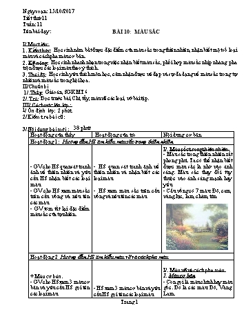 Giáo án Mĩ thuật Lớp 6 - Bài 10: Màu sắc - Năm học 2017-2018 - Trường THCS Ngô Quang Nhã